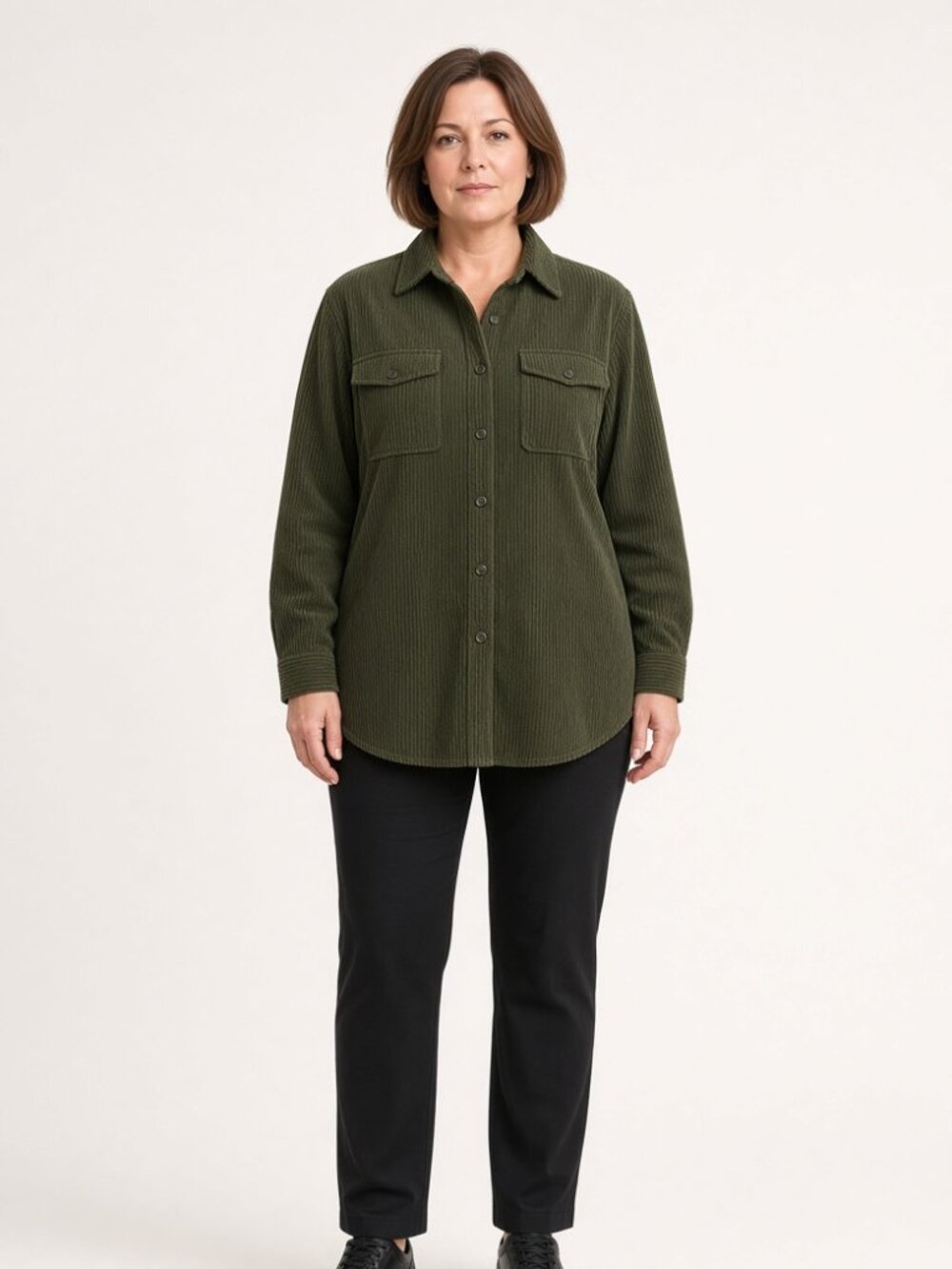 NWT Jones New York Women's XL Corduroy Olive Green Button Down Shirt Jacket